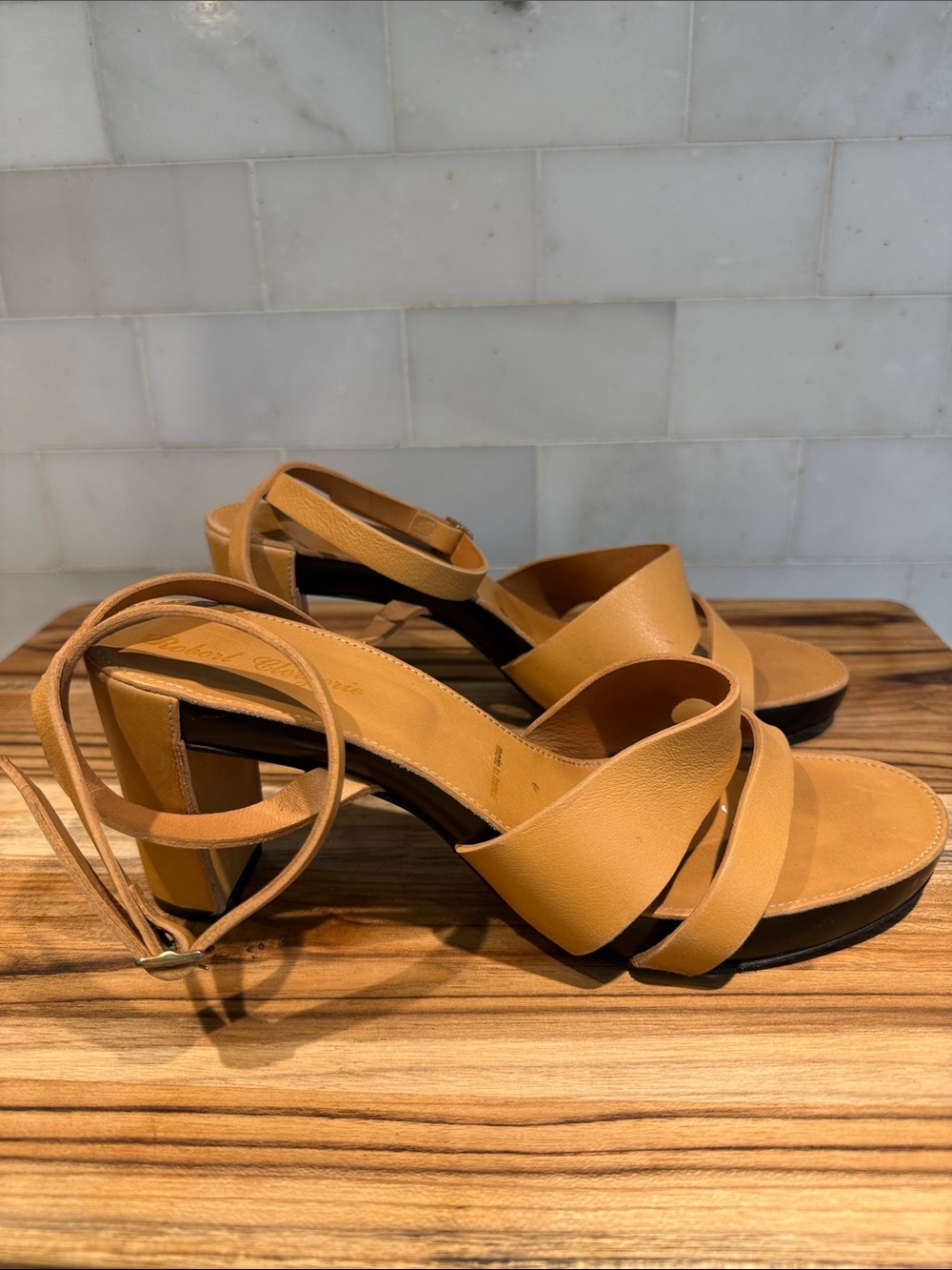 Robert Clergerie Tan Leather Strappy Ankle-Heel Sandals - Picture 4 of 11